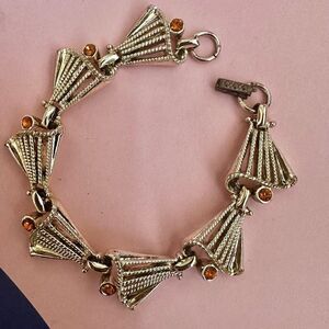 Gold tone Orange rhinestone vintage bracelet